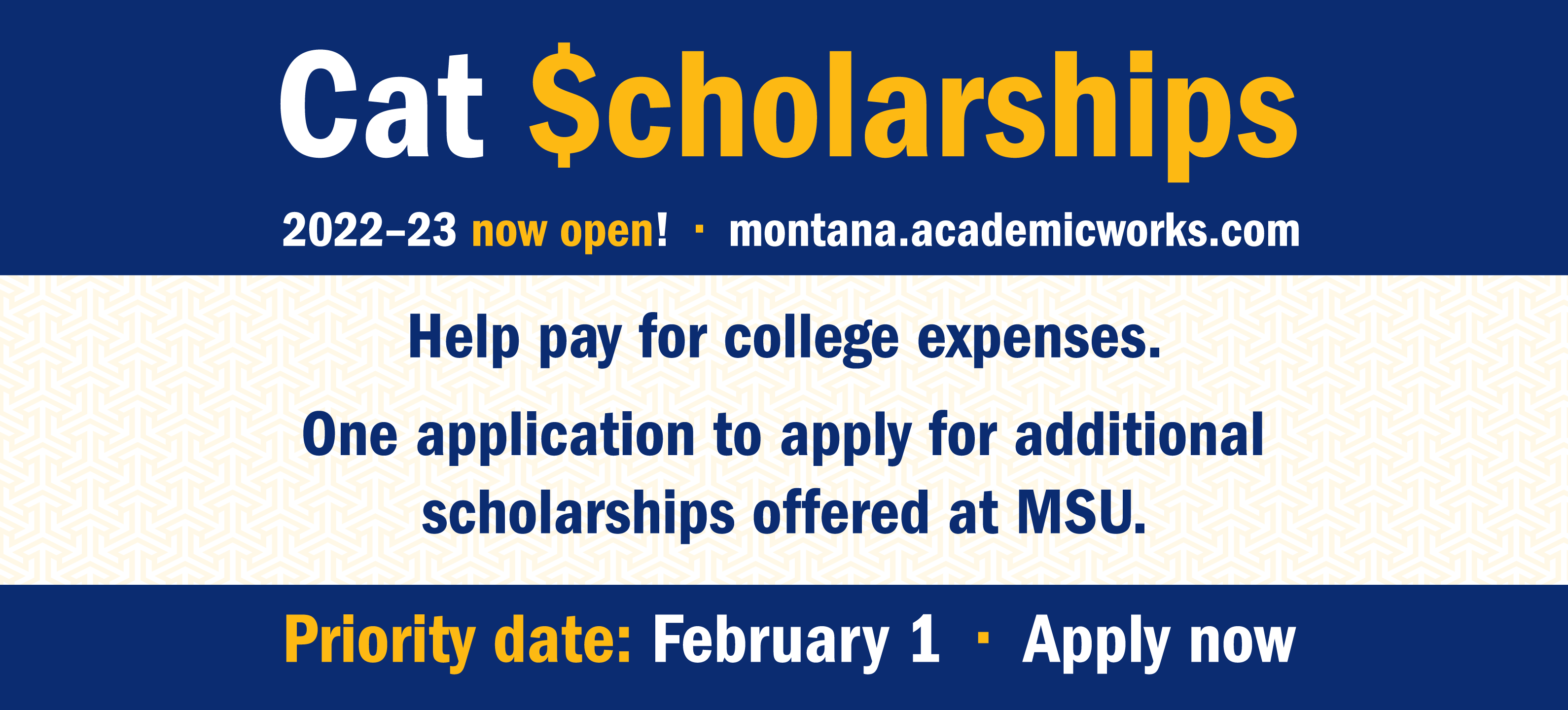 Help pay for college expenses. One application to apply for additional scholarships offered at MSU.
Priority date: February 1 * Apply now