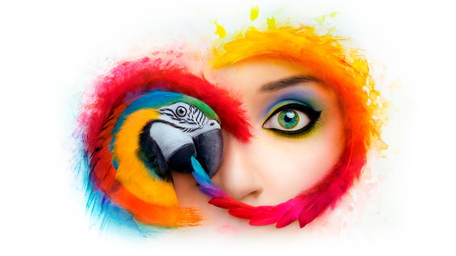 Parrot and Woman together forming the CC of Creative Cloud