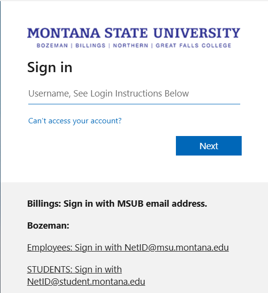 Sign in login example telling students and faculty how to login