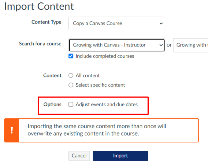 import window with ”options” portion outlined in red