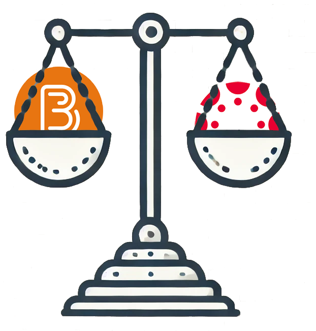 comparison scale containing the Brightspace D2L logo in one cup and the Canvas logo in the other