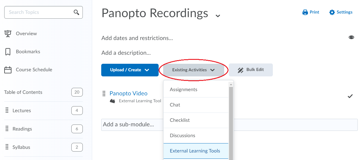 How to navigate to the Panopto ELT in D2L