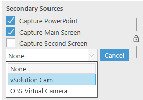Panopto add another video source dropdown menu