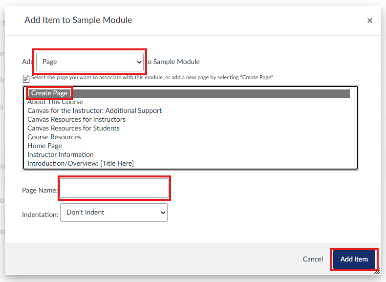  create page steps in Canvas