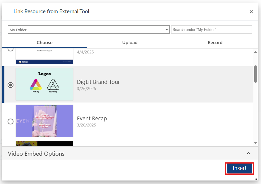 panopto window with add video highlighted