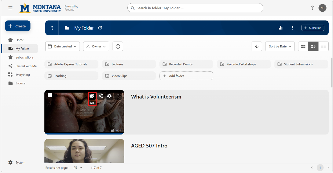 screenshot of Panopto with edit button on video highlighted