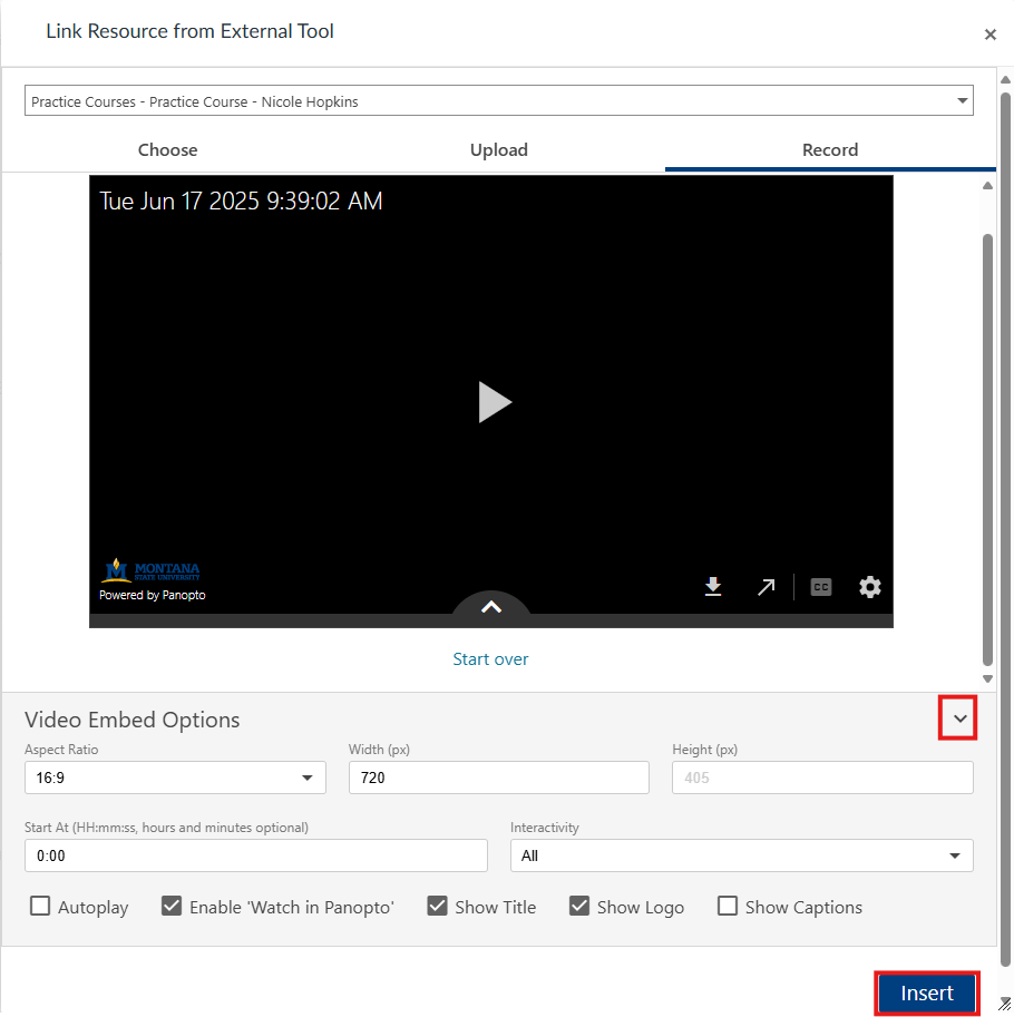 insert recorded video